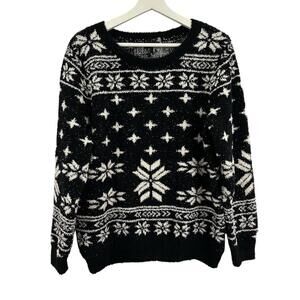 NWT Barefoot Dreams Women’s CozyChic Black Fair Isle Pullover Sweater Size L